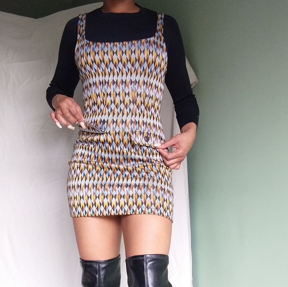 Women's blue, brown, black, tan printed Zara dress - Picture 5 of 11